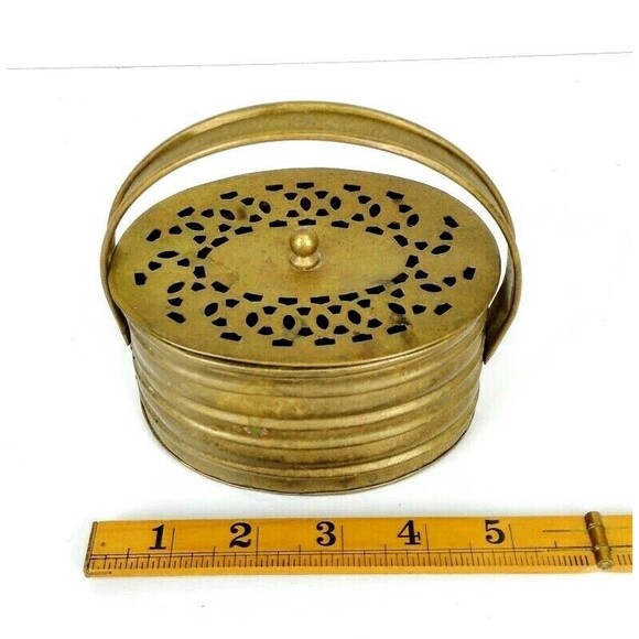 Vintage Potpourri Incense Brass Cricket Cage Trinket Box with Lid Made in India - Picture 5 of 8